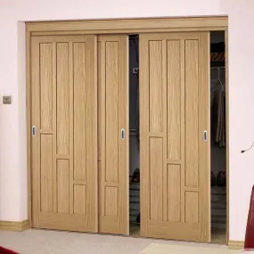 Minimalist Wardrobe Door & Frame Kit - Three Coventry Contemporary Oak Panel Doors - Unfinished