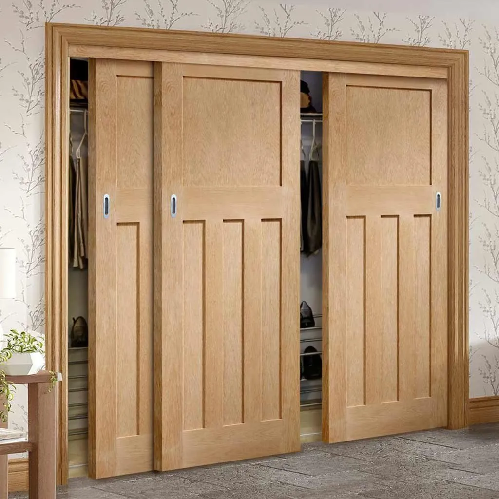 Minimalist Wardrobe Door & Frame Kit - Three DX 1930'S Oak Panel Doors - Prefinished