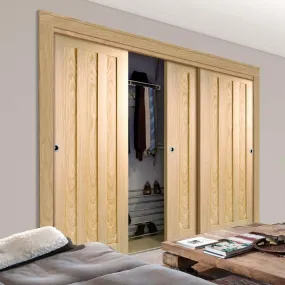 Minimalist Wardrobe Door & Frame Kit - Three Idaho 3 Panel Oak Doors - Prefinished