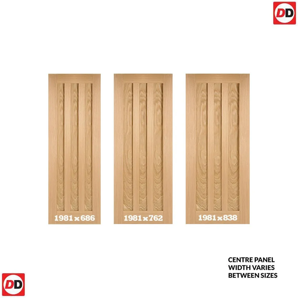 Minimalist Wardrobe Door & Frame Kit - Three Idaho 3 Panel Oak Doors - Unfinished