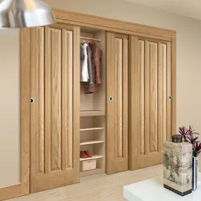 Minimalist Wardrobe Door & Frame Kit - Three Kilburn 3 Panel Oak Doors - Unfinished