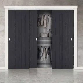 Minimalist Wardrobe Door & Frame Kit - Three Laminate Montreal Black Door - Prefinished