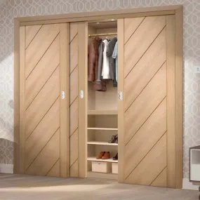 Minimalist Wardrobe Door & Frame Kit - Three Monza Oak Doors - Unfinished