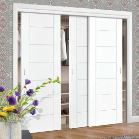 Minimalist Wardrobe Door & Frame Kit - Three Palermo Flush Doors - White Primed