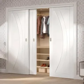 Minimalist Wardrobe Door & Frame Kit - Three Salerno Flush Doors - White Primed