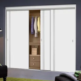 Minimalist Wardrobe Door & Frame Kit - Three Sierra Blanco Flush Doors - White Painted