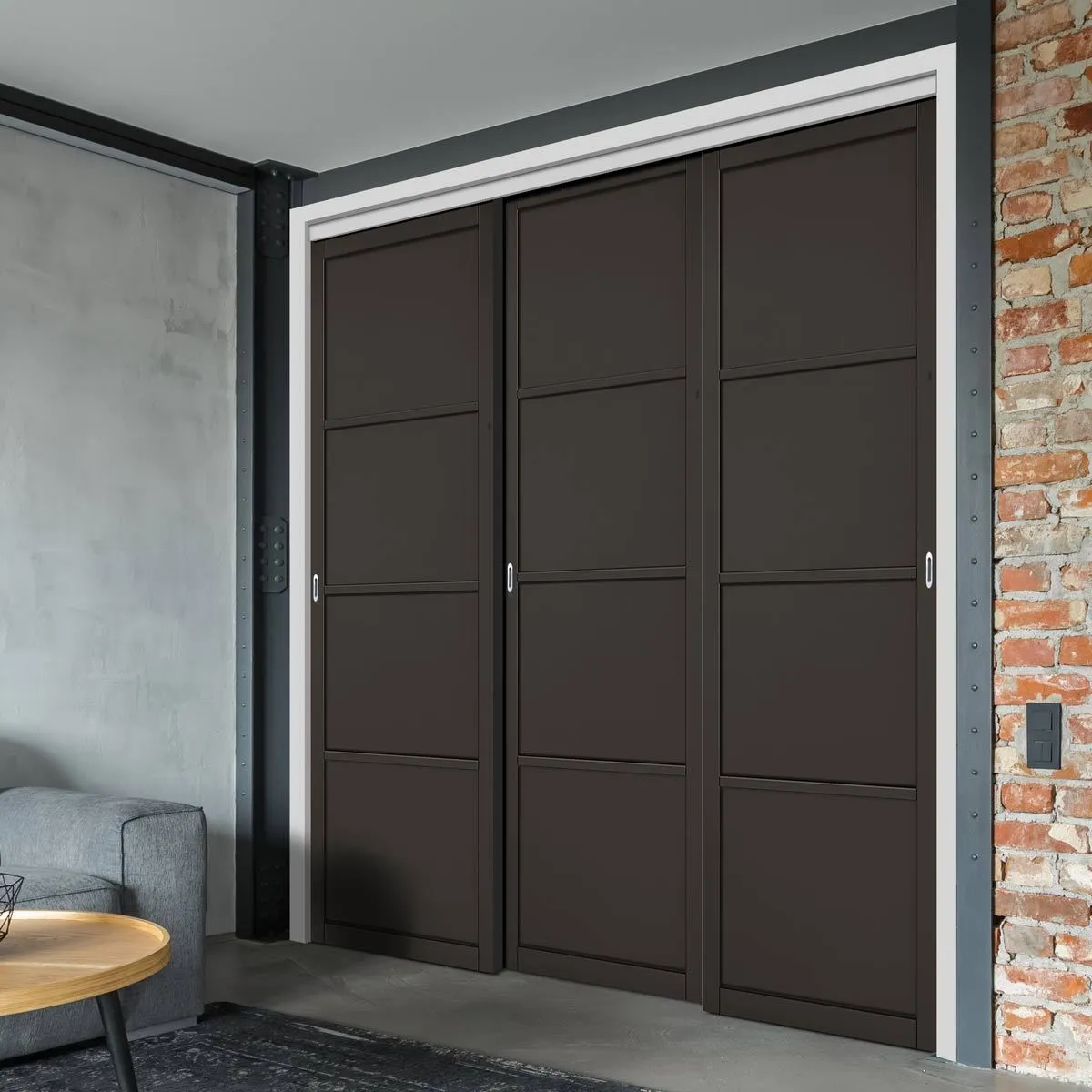 Minimalist Wardrobe Door & Frame Kit - Three Soho 4 Panel Doors - Black Painted - Prefinished
