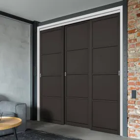 Minimalist Wardrobe Door & Frame Kit - Three Soho 4 Panel Doors - Black Painted - Prefinished