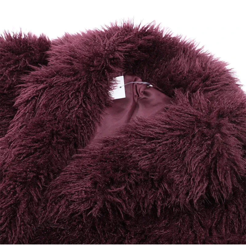 New Fashion Faux Fur Jacket Coat Warm Fluffy Loose Long Sleeve Lapel Winter Outerwear