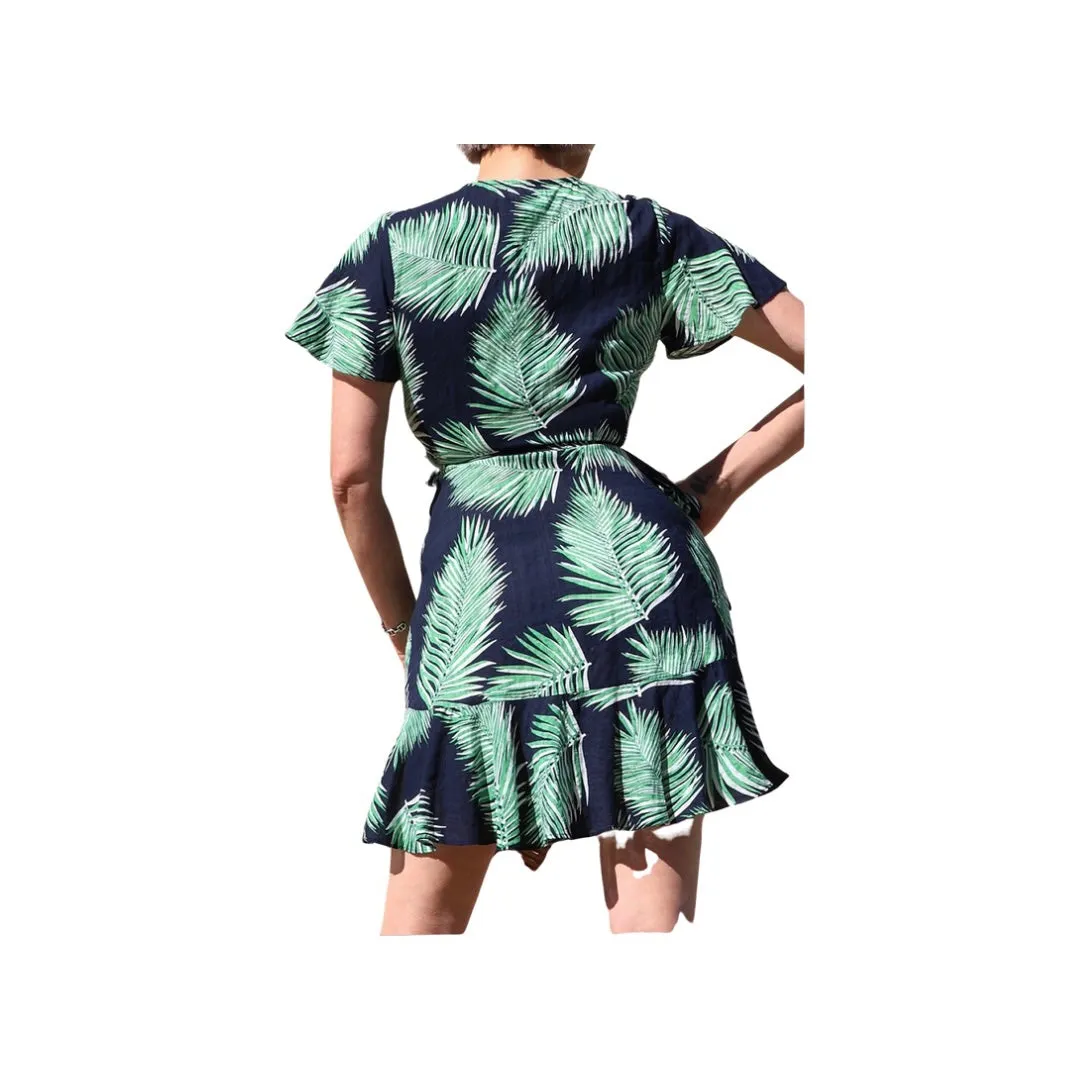 Palm Breeze Mini Wrap Dress