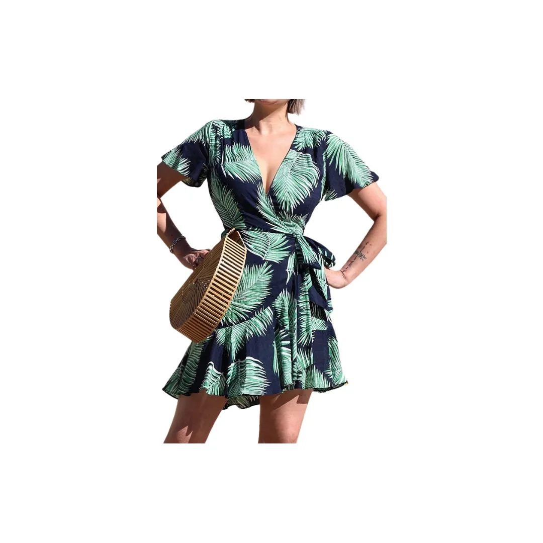 Palm Breeze Mini Wrap Dress