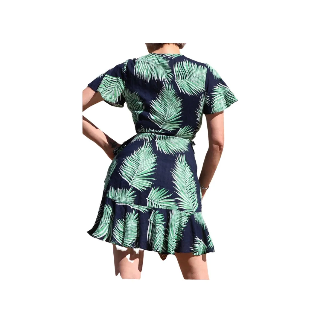 Palm Breeze Mini Wrap Dress