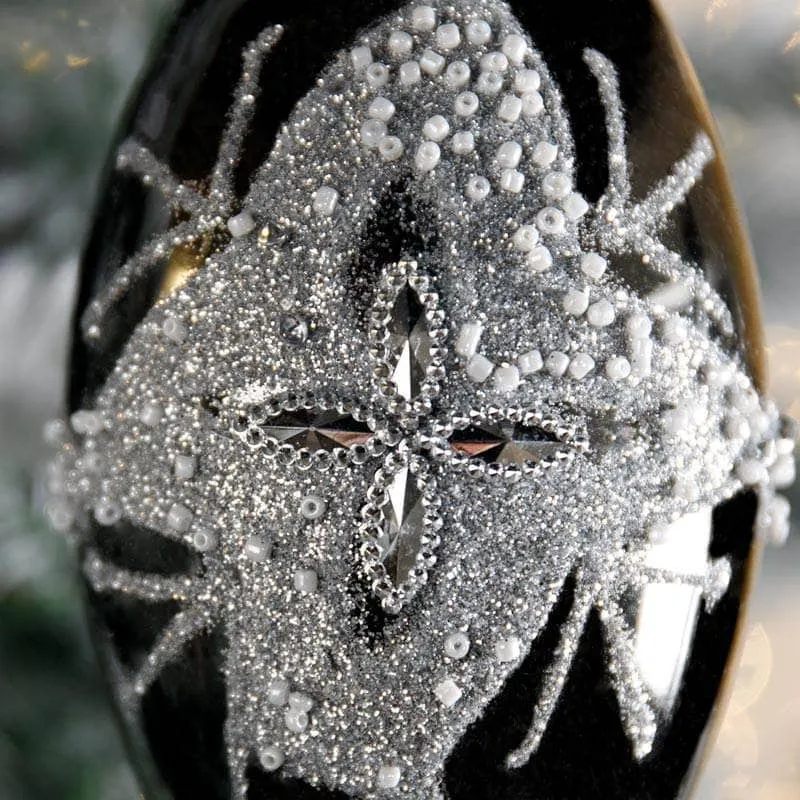 Petrol Glitter Beaded Christmas Bauble - 16cm