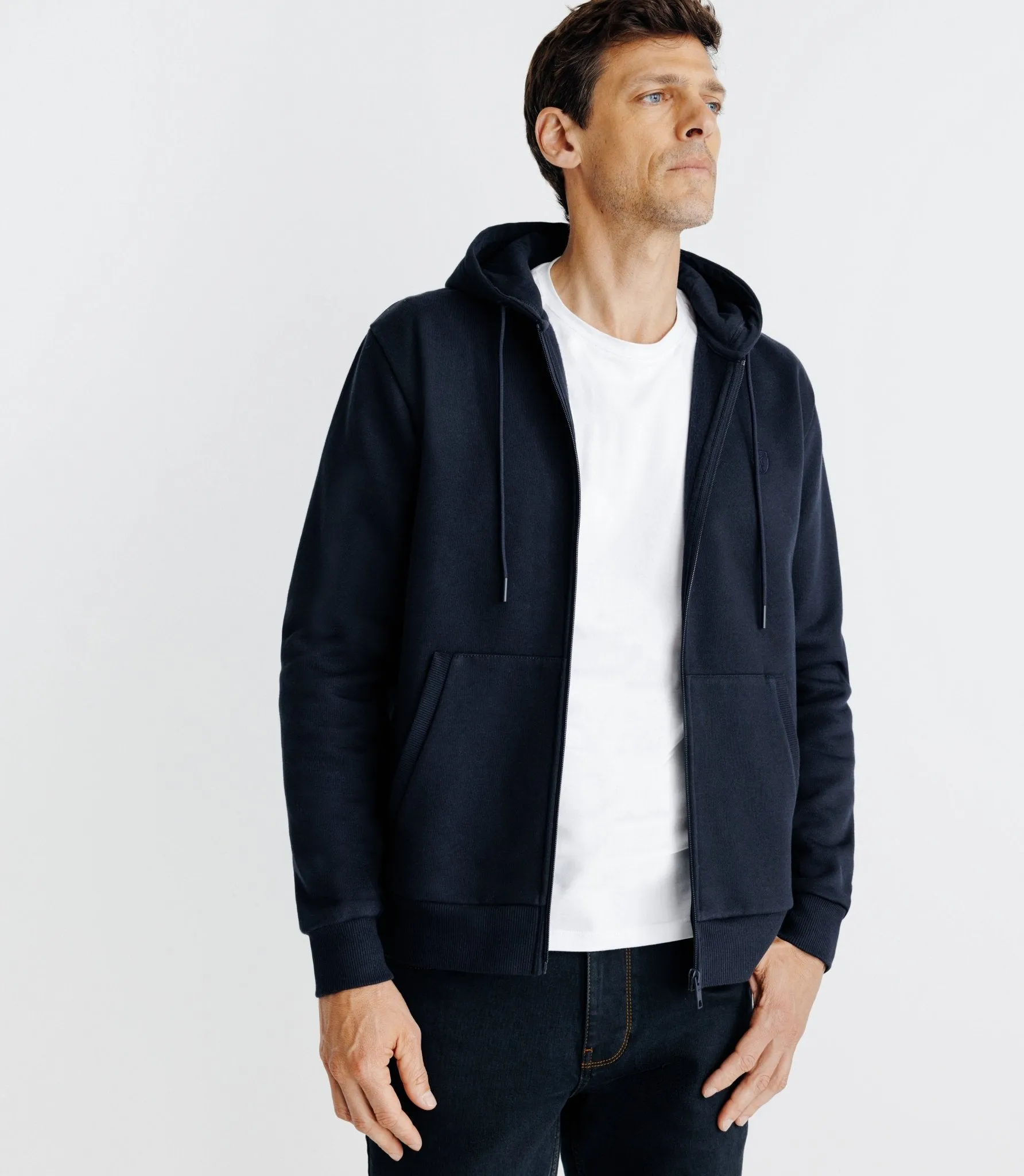 Pull gilet à capuche marine