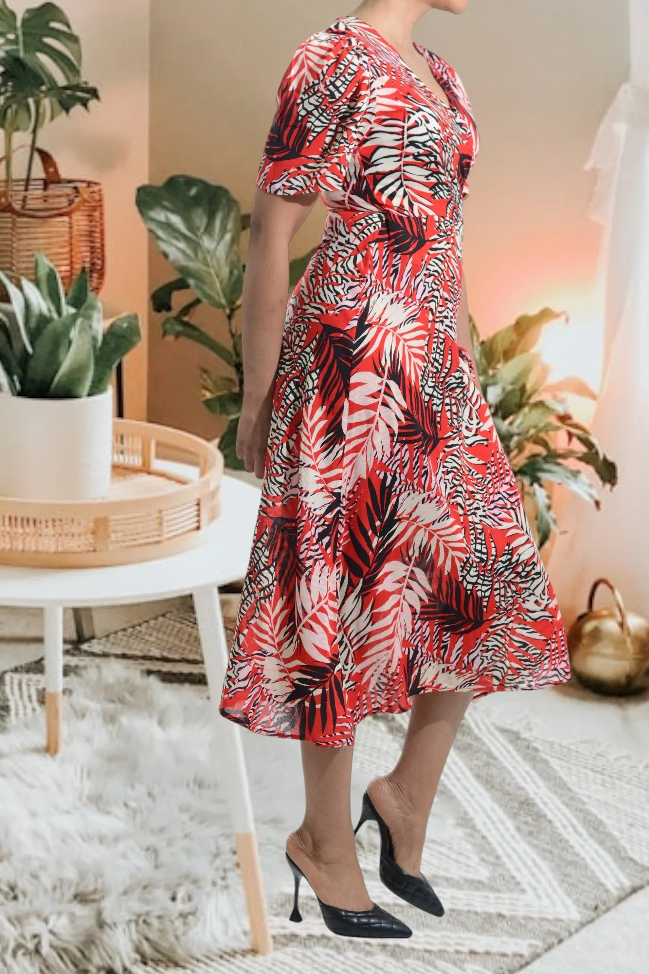 Red And Cream Wrap Dress