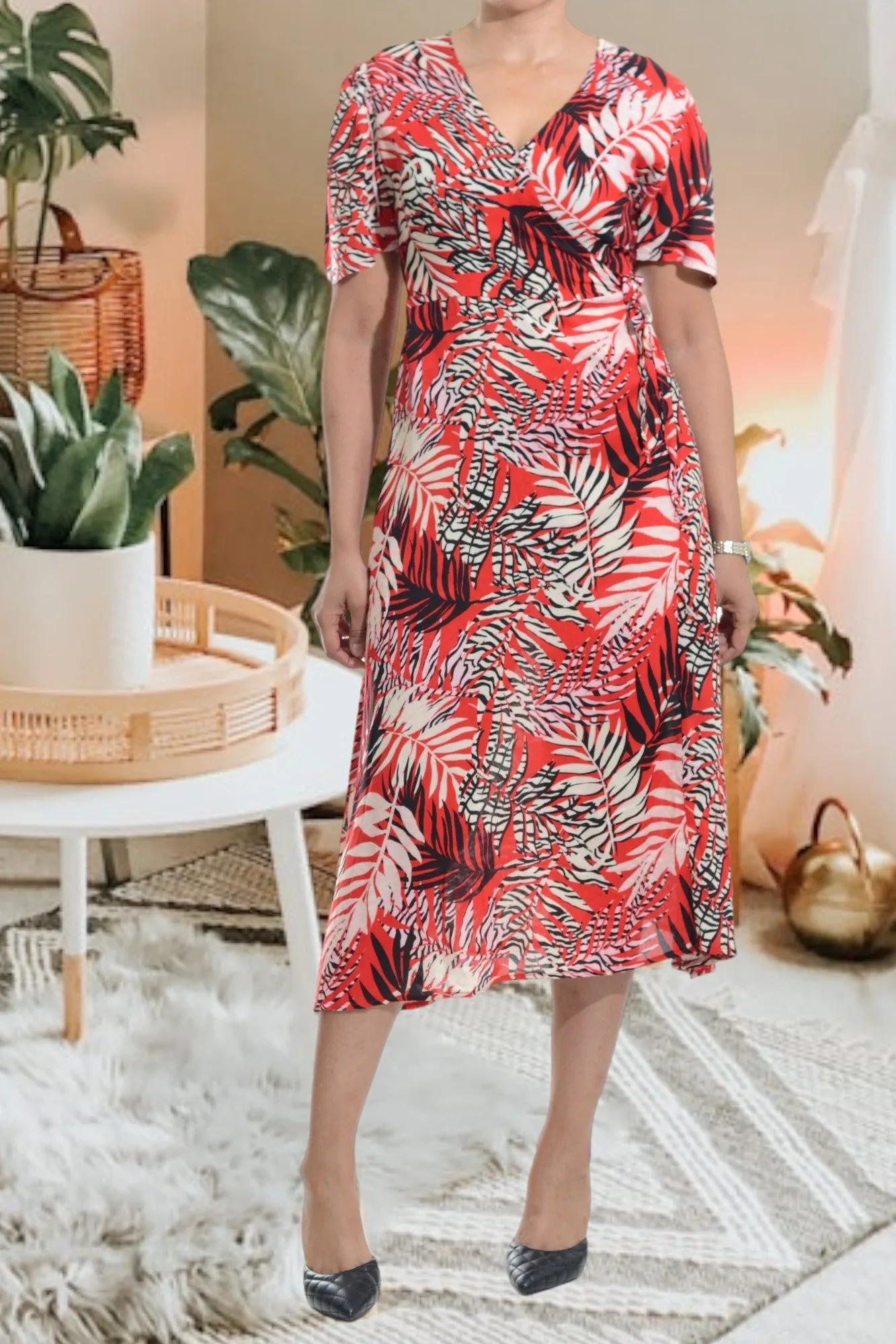 Red And Cream Wrap Dress
