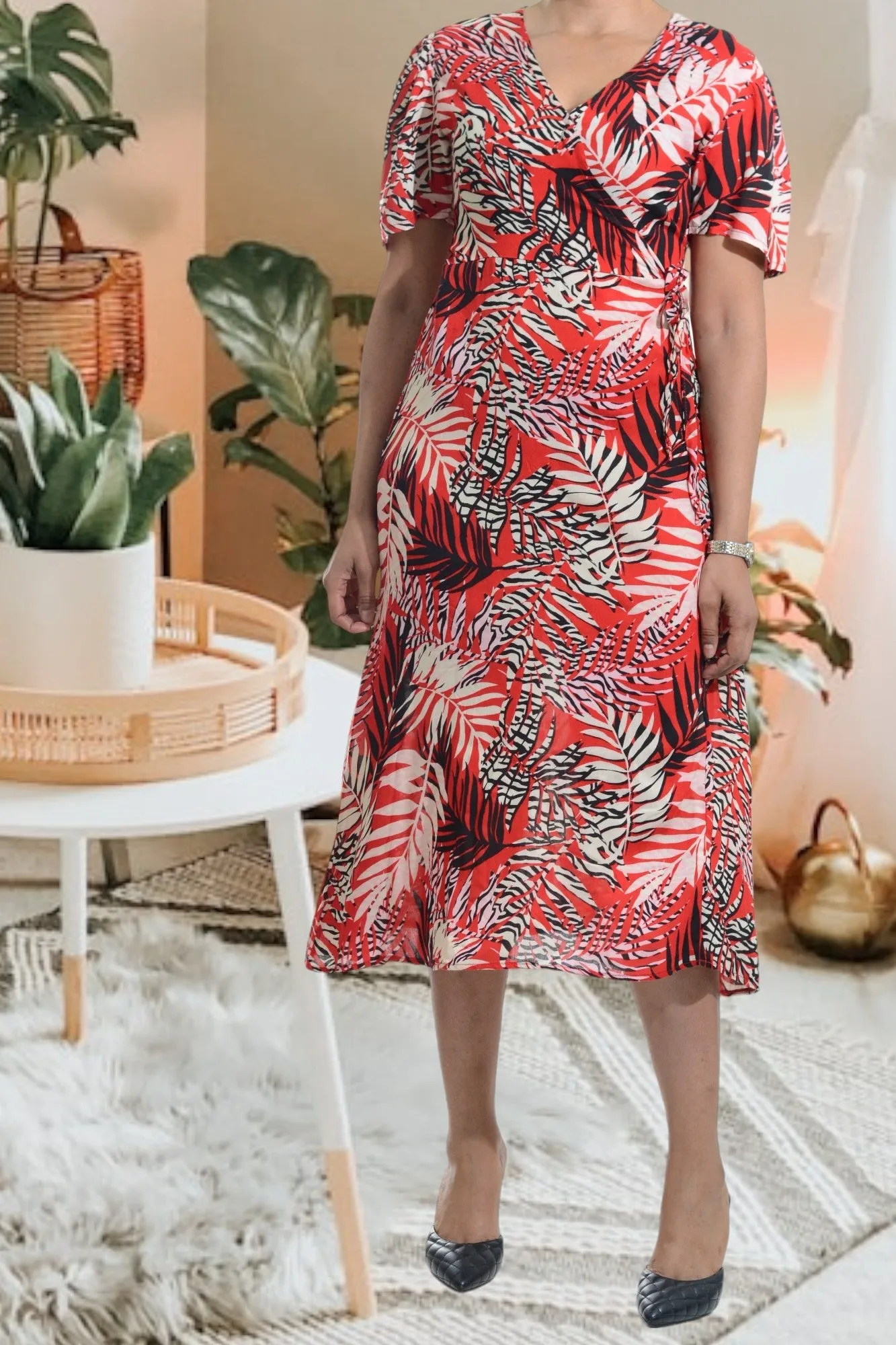 Red And Cream Wrap Dress