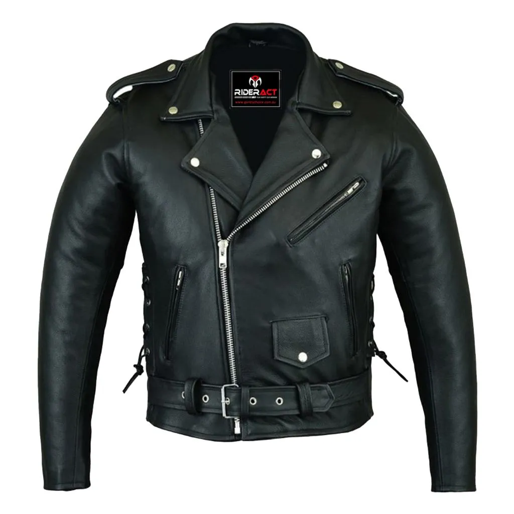 RIDERACT® Mens Leather Motorcycle Jacket Brando Adjustable Leather Moto Jacket