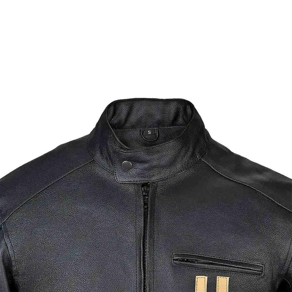 RIDERACT® Mens Leather Motorcycle Jacket Striper Moto Jacket