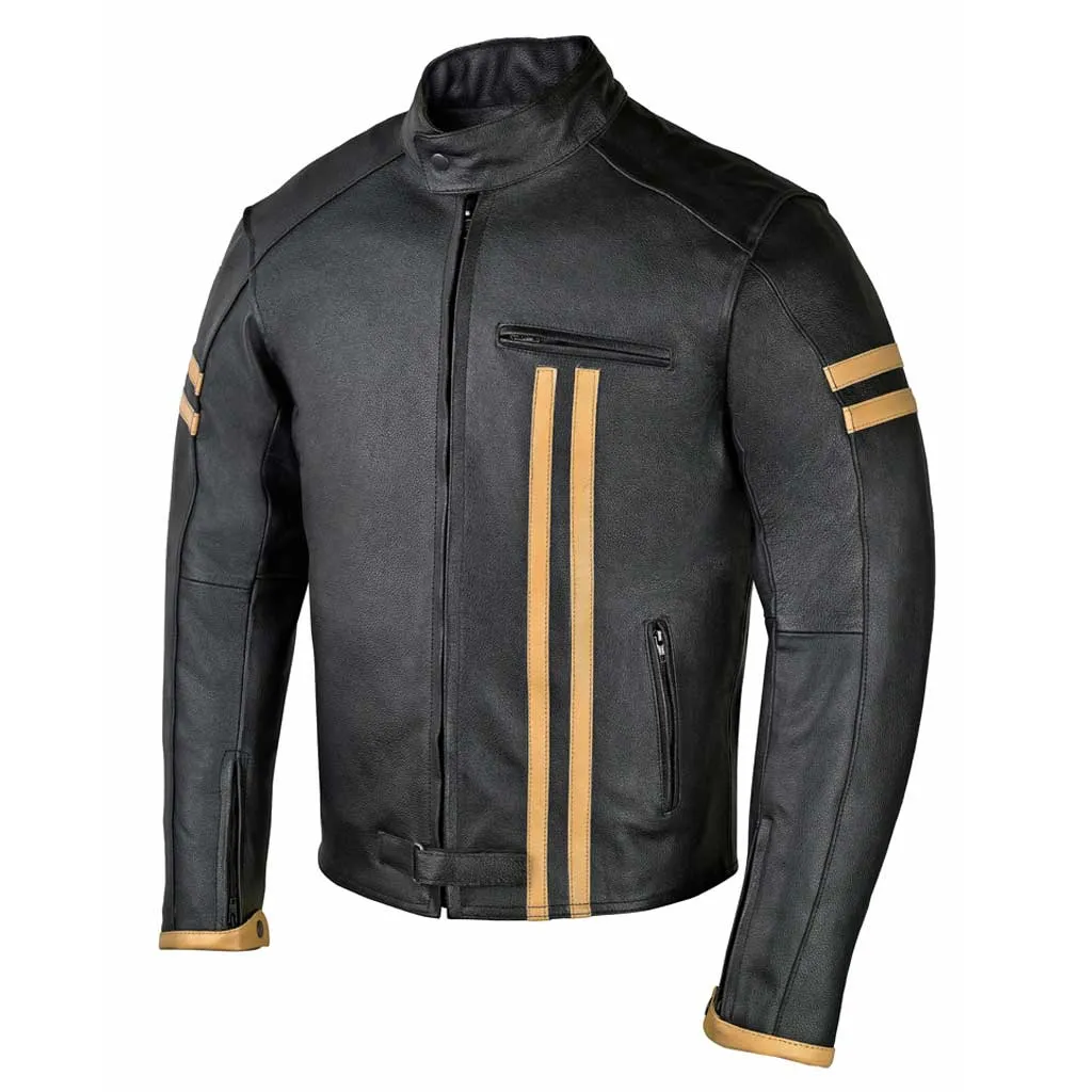 RIDERACT® Mens Leather Motorcycle Jacket Striper Moto Jacket