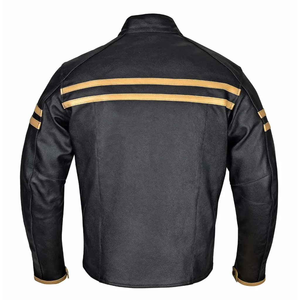 RIDERACT® Mens Leather Motorcycle Jacket Striper Moto Jacket