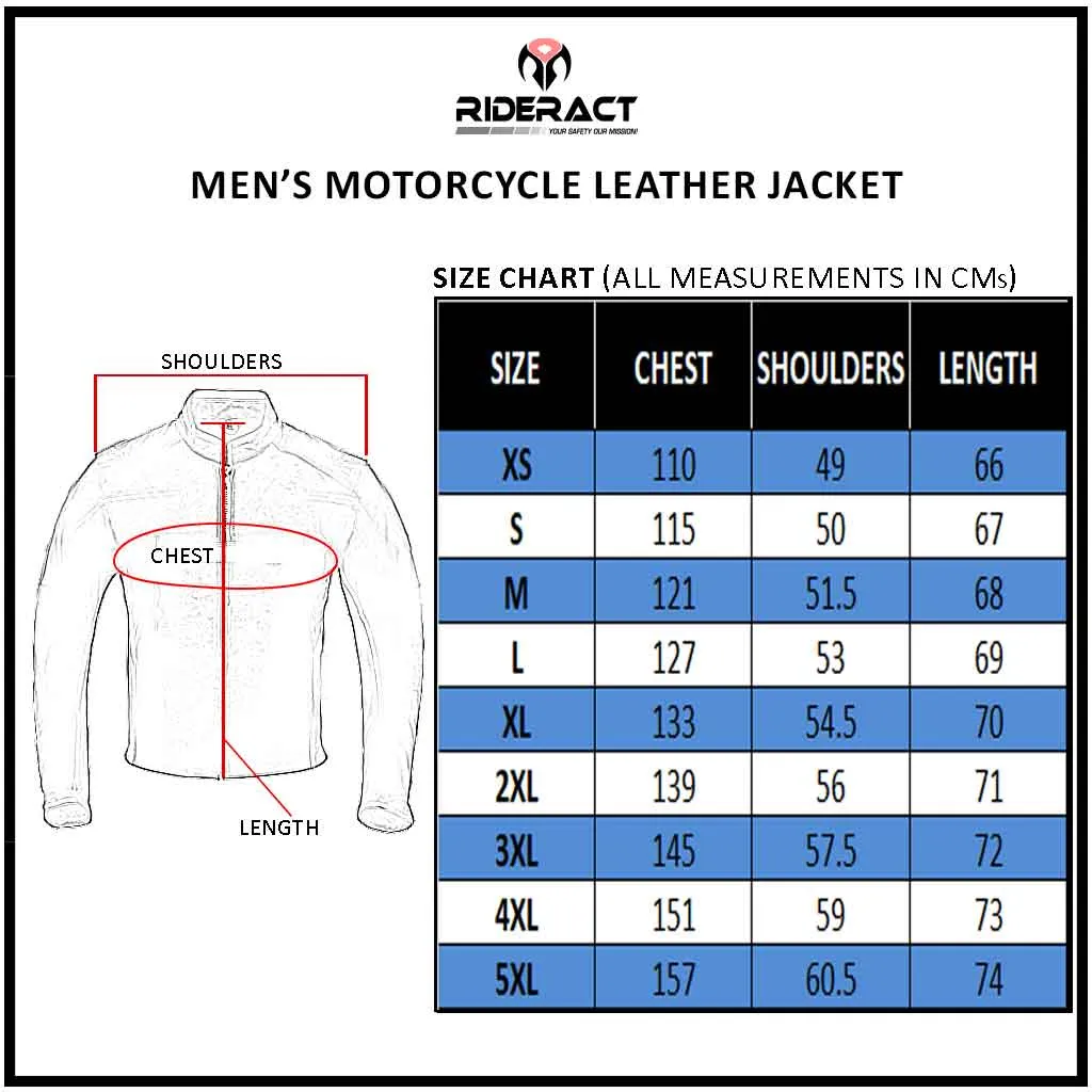 RIDERACT® Mens Leather Motorcycle Jacket Striper Moto Jacket