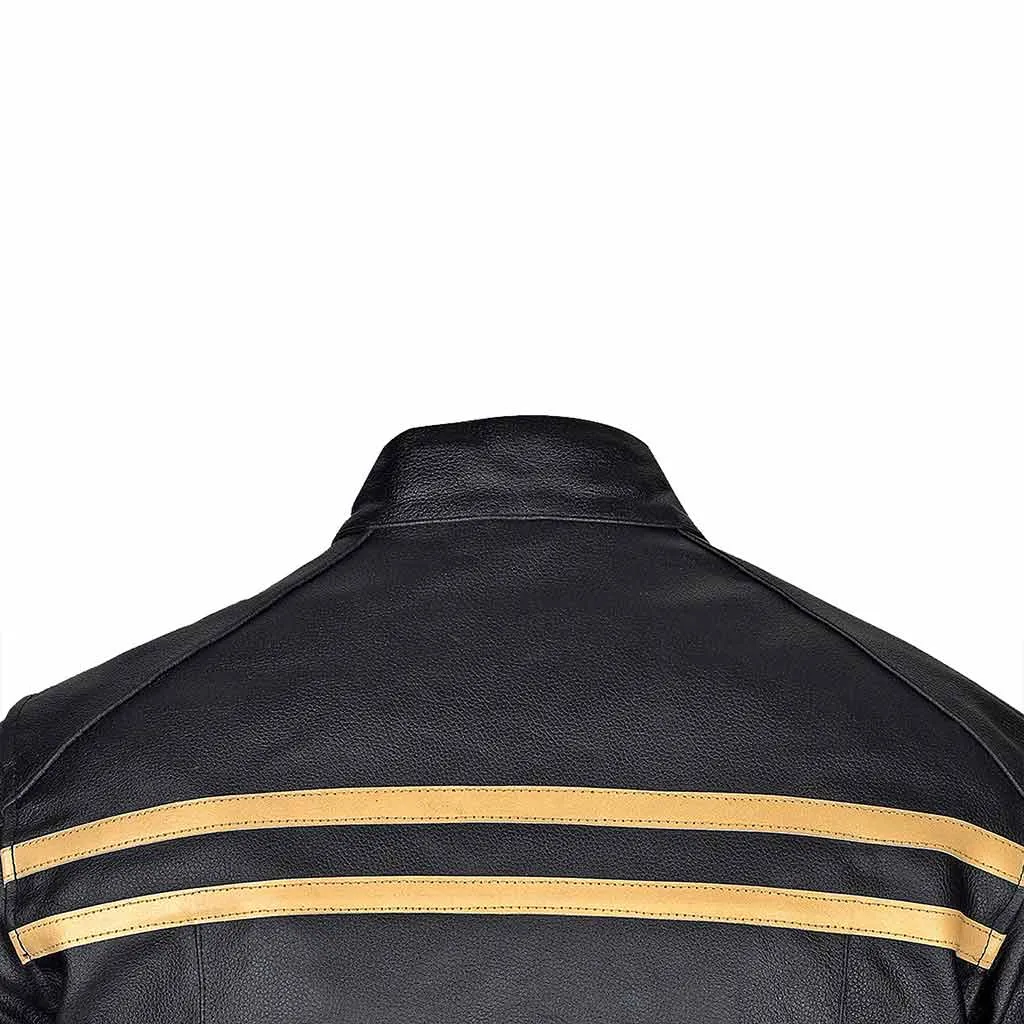 RIDERACT® Mens Leather Motorcycle Jacket Striper Moto Jacket