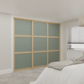 Shaker Light Oak Frame Green Wood 3 Door Sliding Wardrobe Kit
