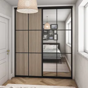 Shorewood Curve Brushed Black Frame 2 Door Mirror Sliding Wardrobe Kit