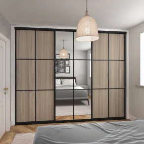 Shorewood Curve Brushed Black Frame 3 Door Mirror Sliding Wardrobe Kit