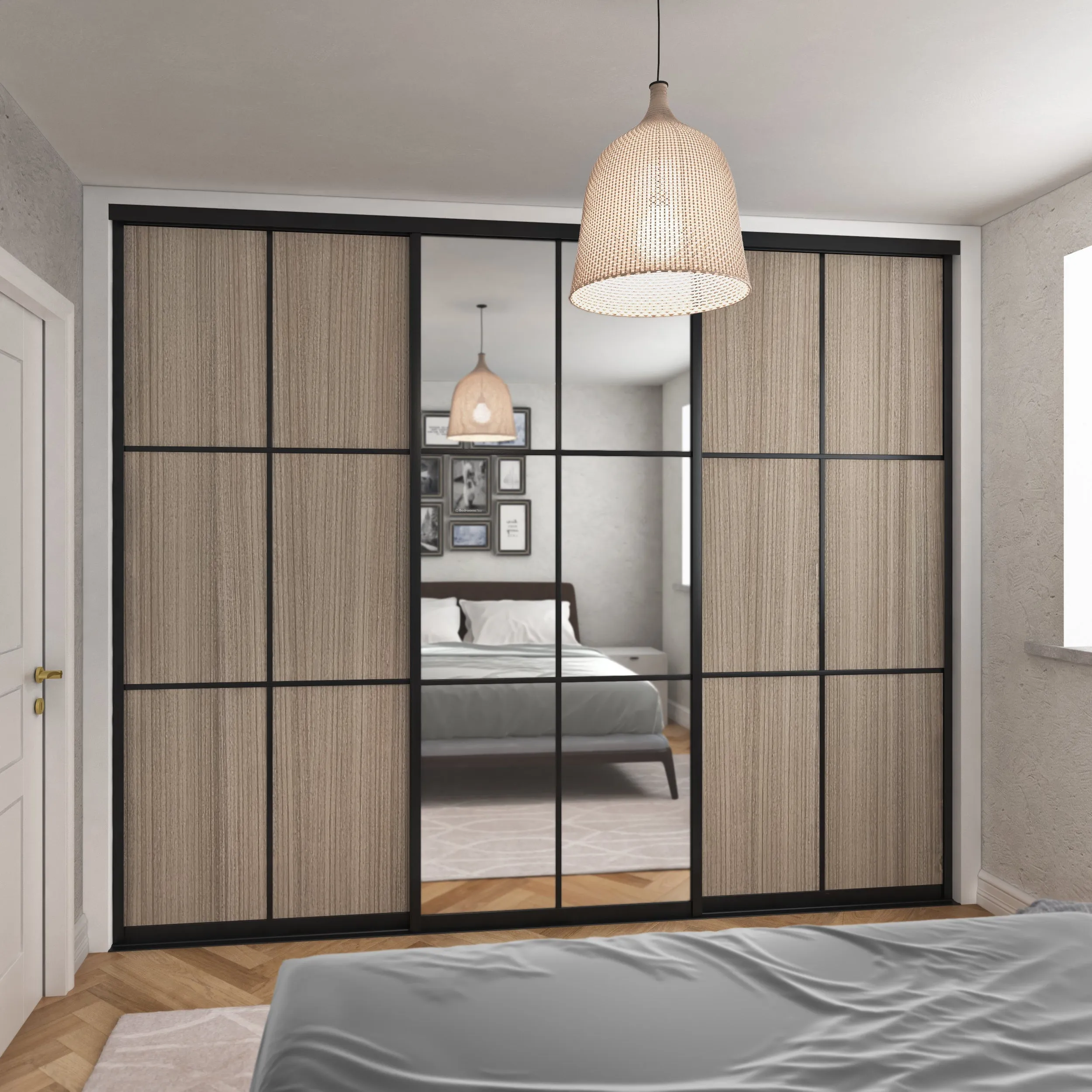 Shorewood Curve Brushed Black Frame 3 Door Mirror Sliding Wardrobe Kit