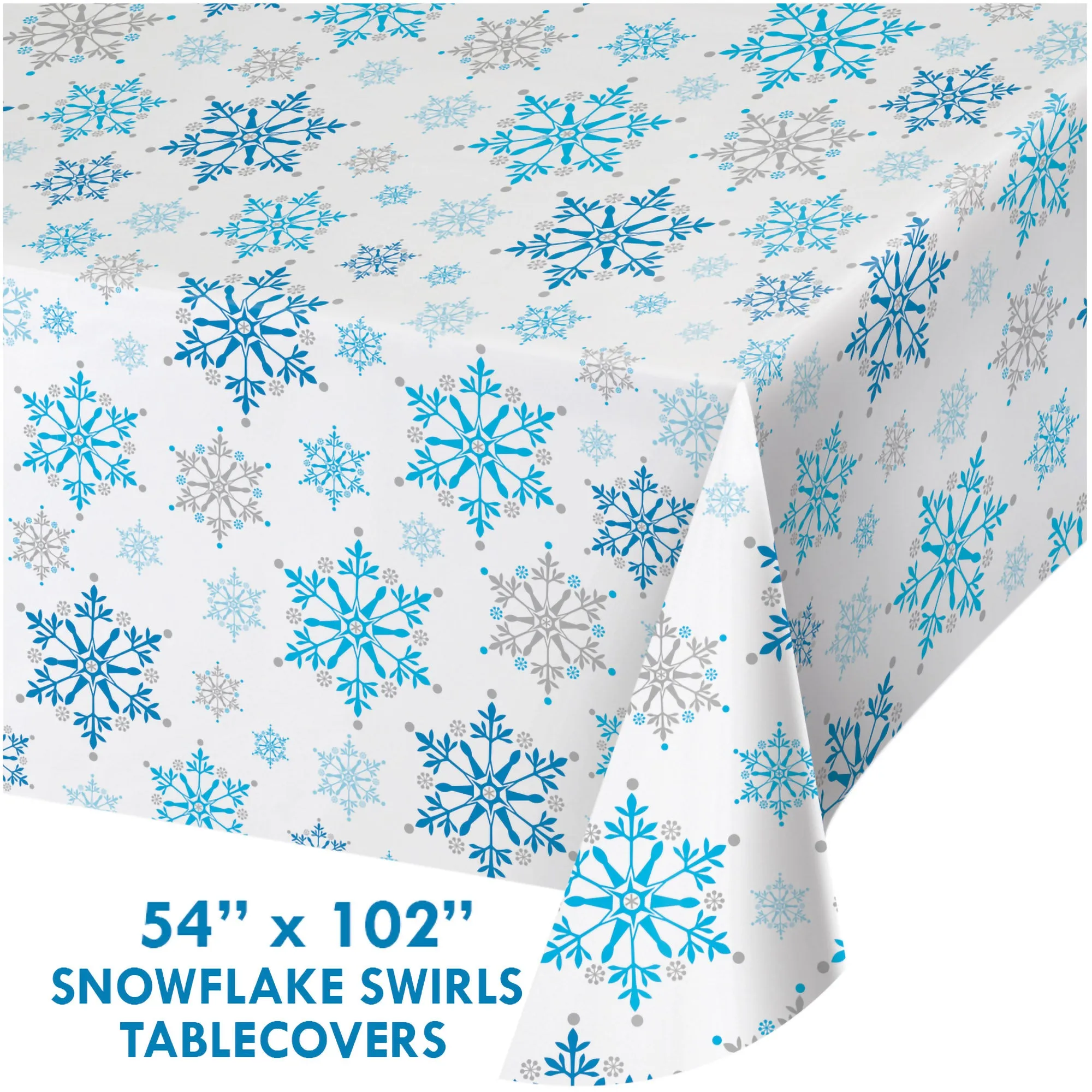 Snowflake Table Covers For Christmas, Winter Wonderland, and Frozen Party Supplies - 54" x 102" (Pack of 2)