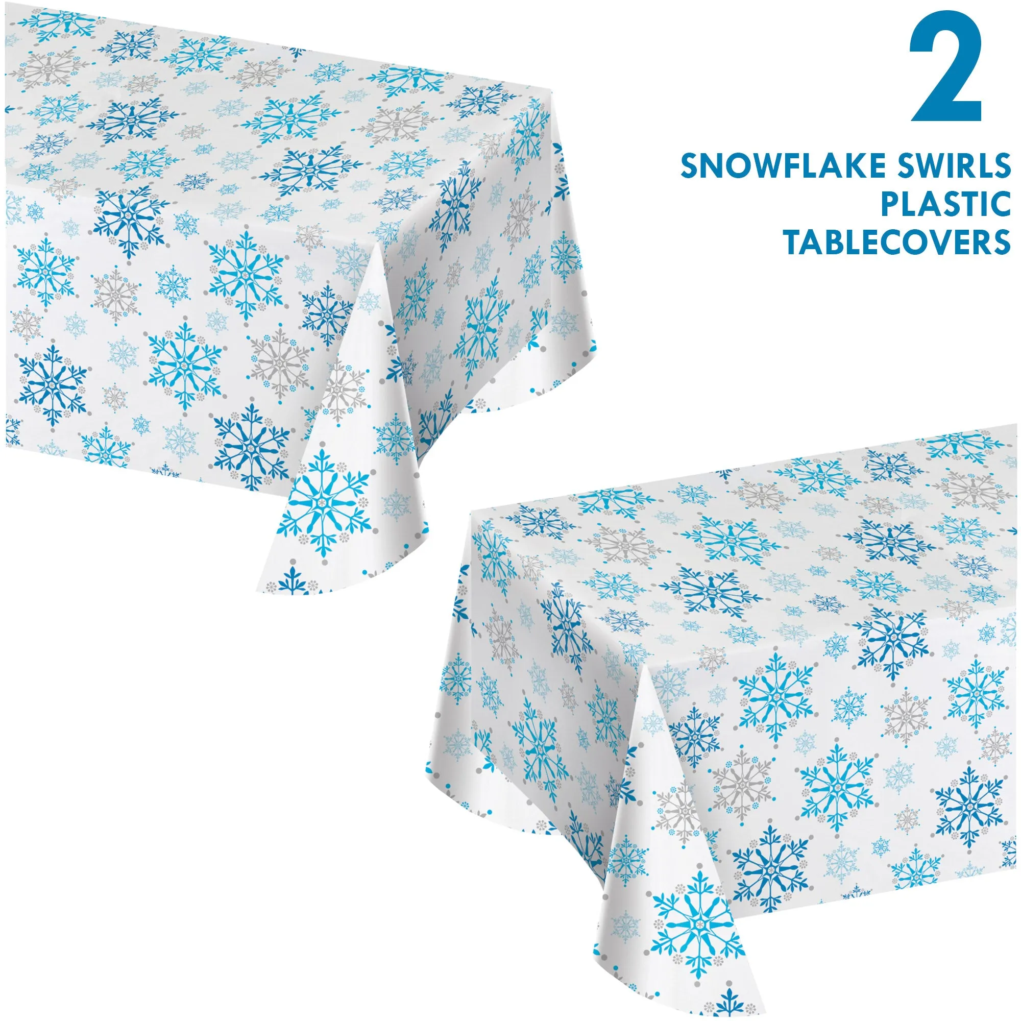 Snowflake Table Covers For Christmas, Winter Wonderland, and Frozen Party Supplies - 54" x 102" (Pack of 2)