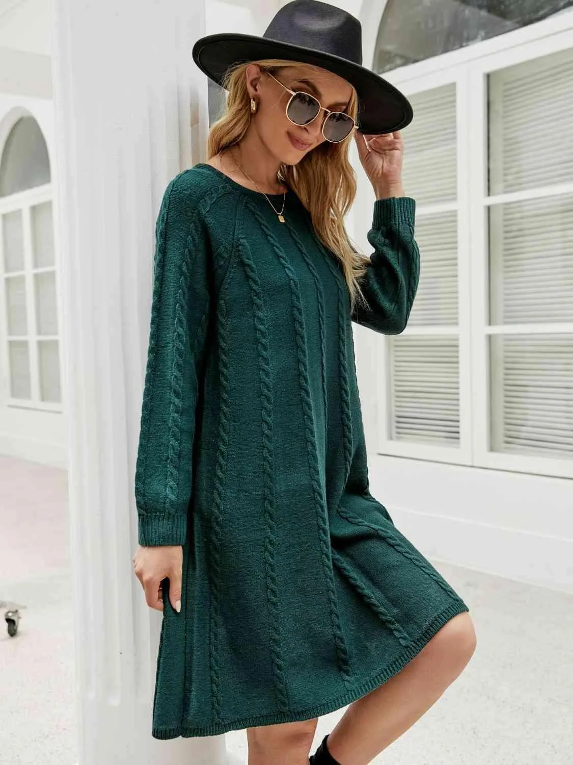 Snuggly Fashionista Cable Knit Sweater Dress
