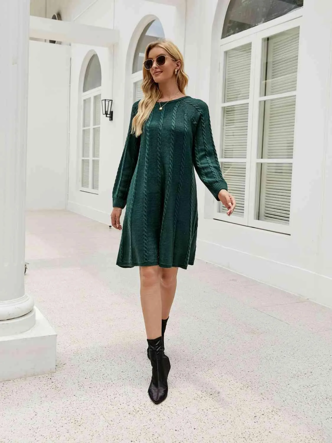Snuggly Fashionista Cable Knit Sweater Dress
