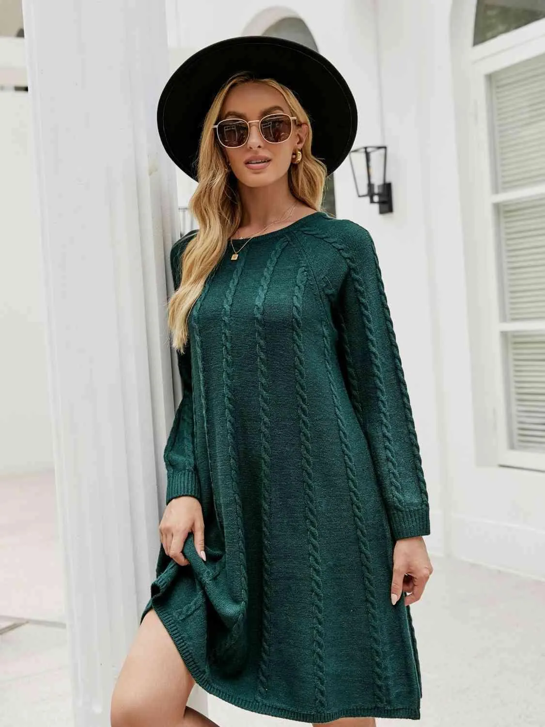 Snuggly Fashionista Cable Knit Sweater Dress