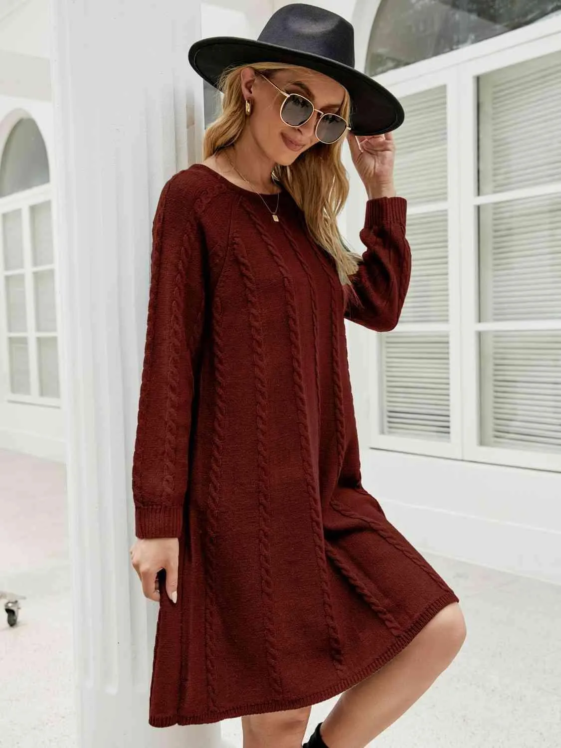 Snuggly Fashionista Cable Knit Sweater Dress