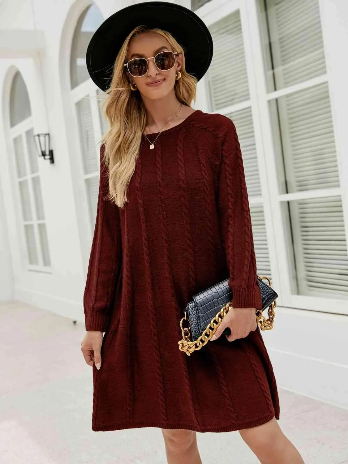 Snuggly Fashionista Cable Knit Sweater Dress
