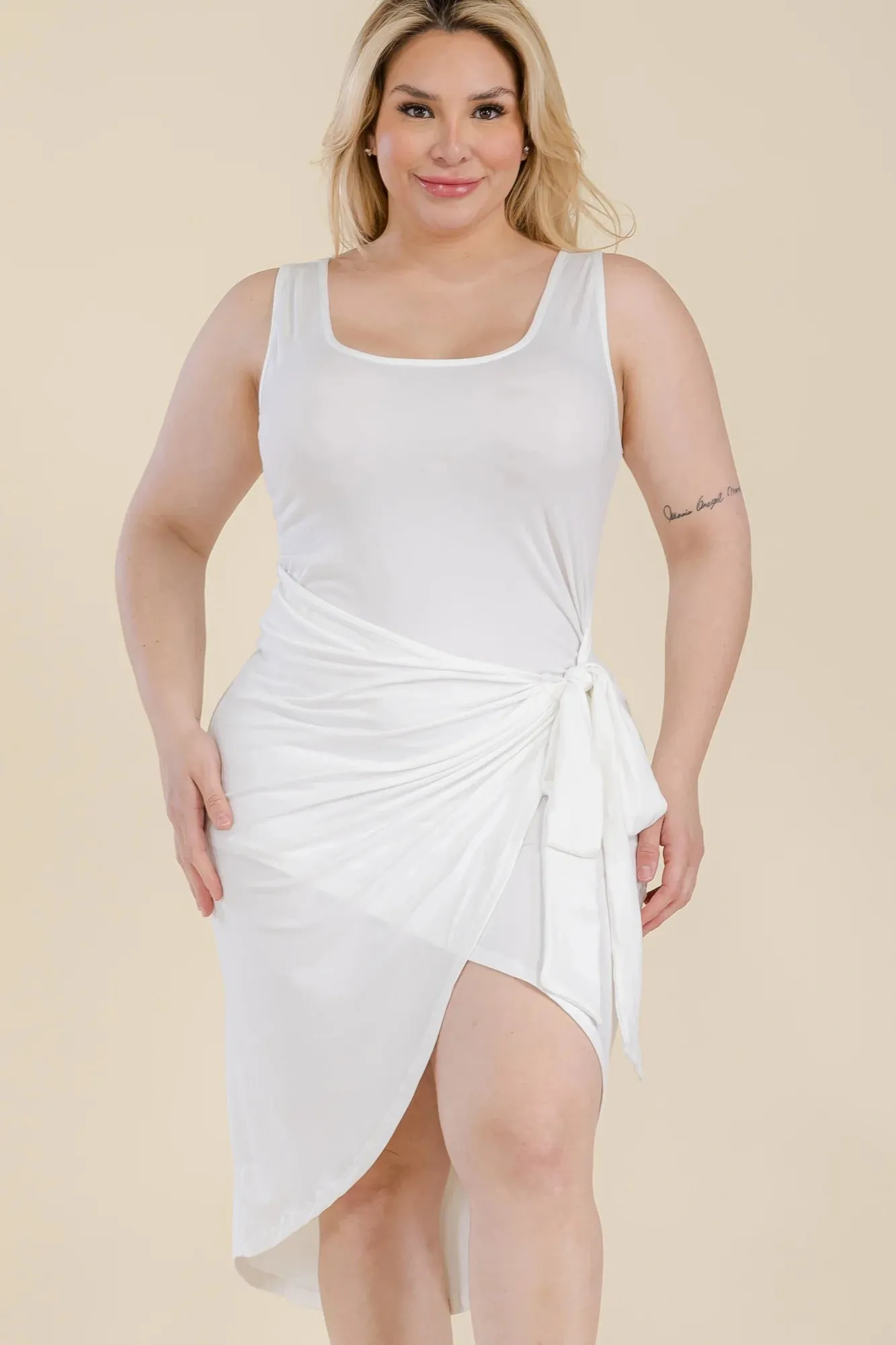 Solid Wrap Front Tie Side Midi Dress