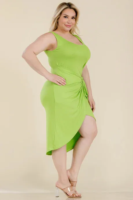 Solid Wrap Front Tie Side Midi Dress