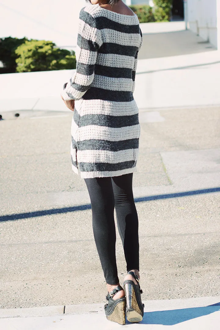 Stripe Rib Knit Long-Sweater