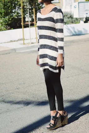 Stripe Rib Knit Long-Sweater