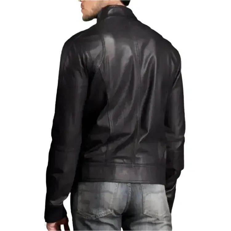 Stylish Men's Leather Bomber Jacket with Stand Collar - Durable & Modern