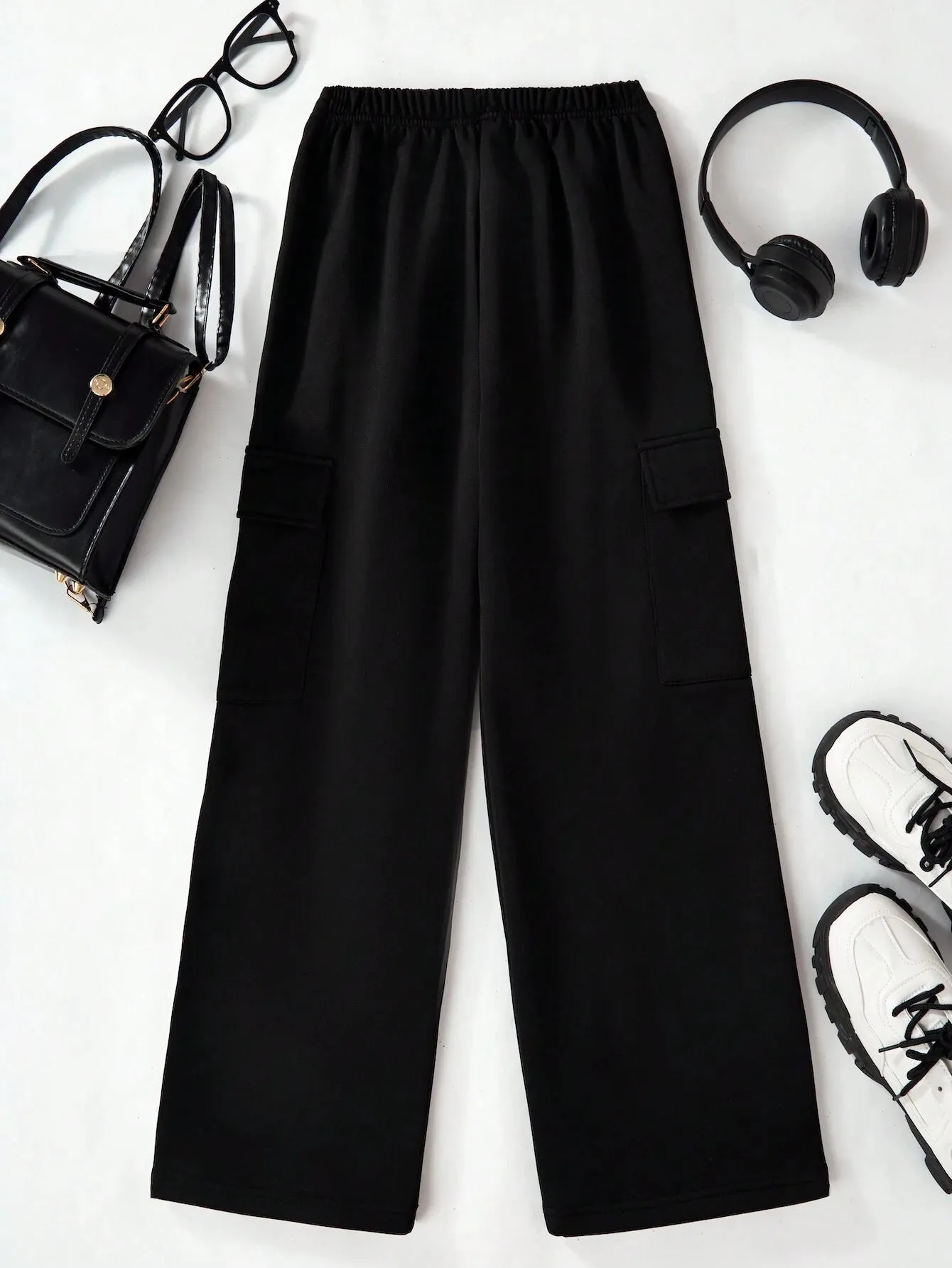 SXV Tween Girls Black Casual Versatile Trackpants With Side Pockets