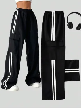 SXV Tween Girls Black Casual Versatile Trackpants With Side Pockets