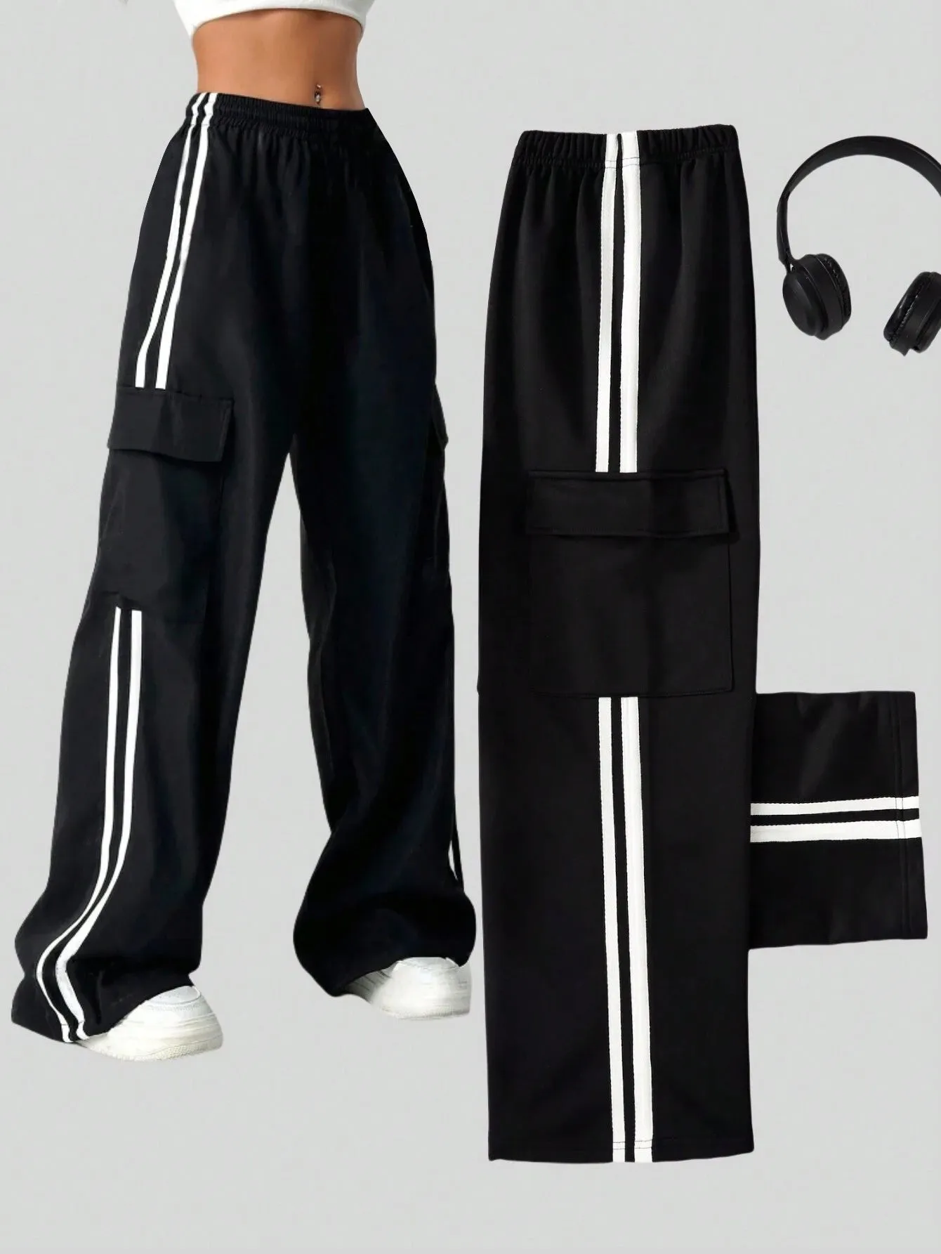 SXV Tween Girls Black Casual Versatile Trackpants With Side Pockets