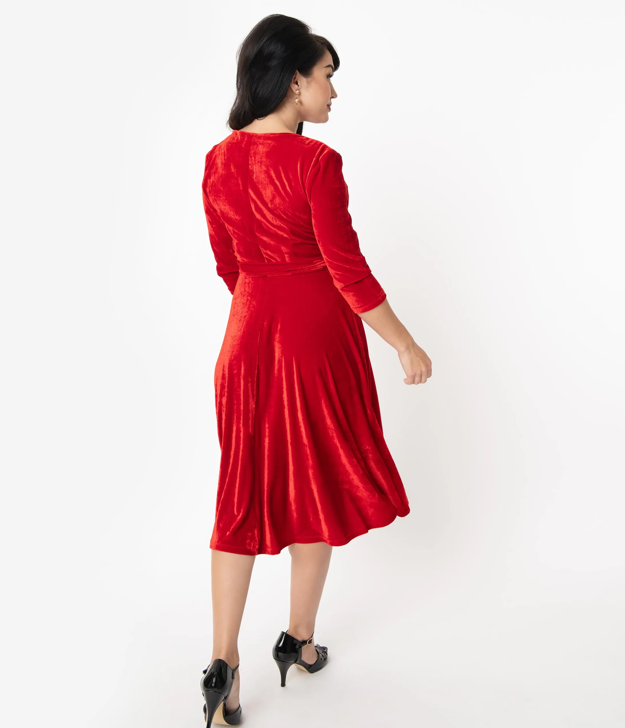 Unique Vintage 1940s Red Velvet Kelsie Wrap Dress