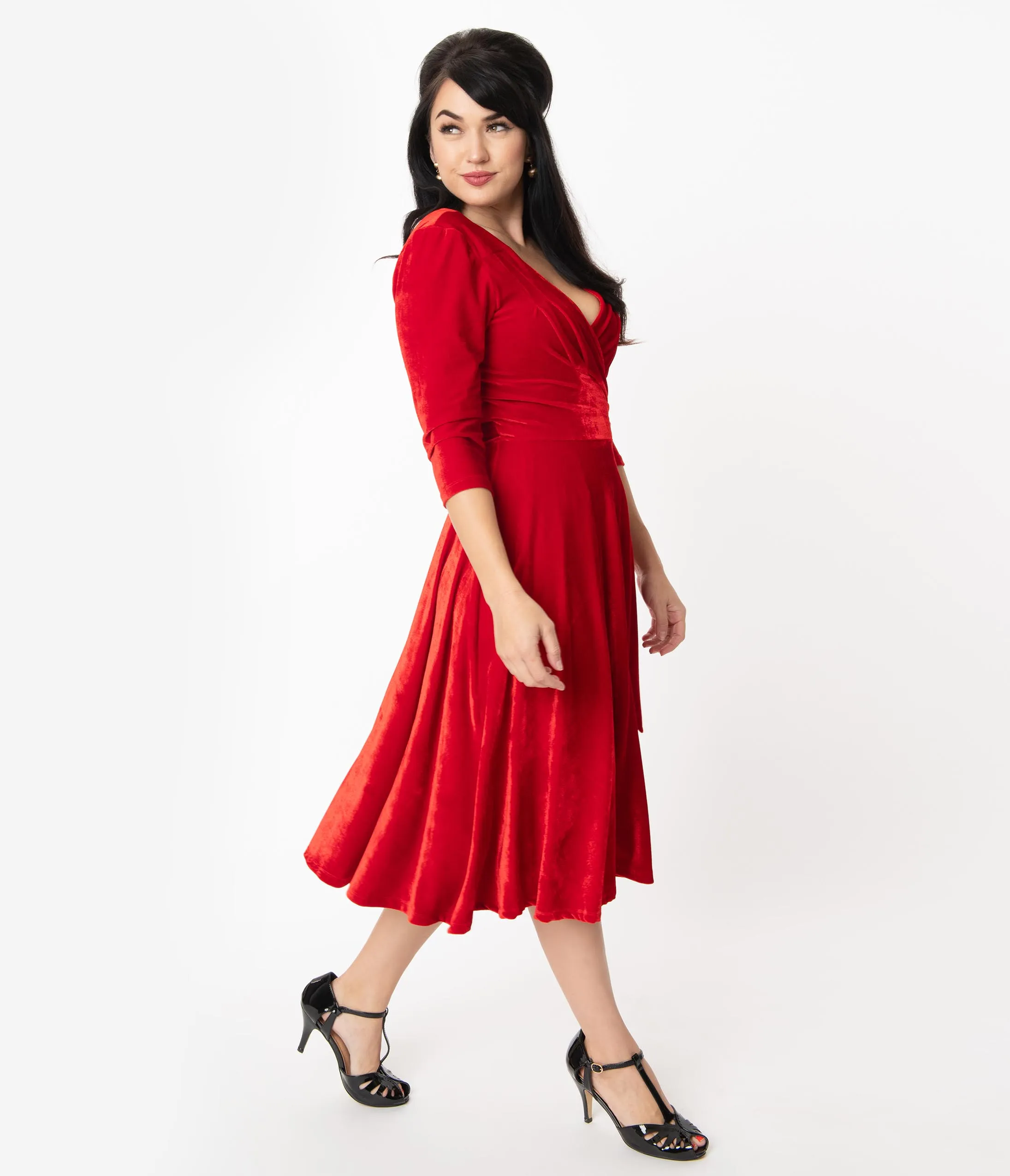Unique Vintage 1940s Red Velvet Kelsie Wrap Dress