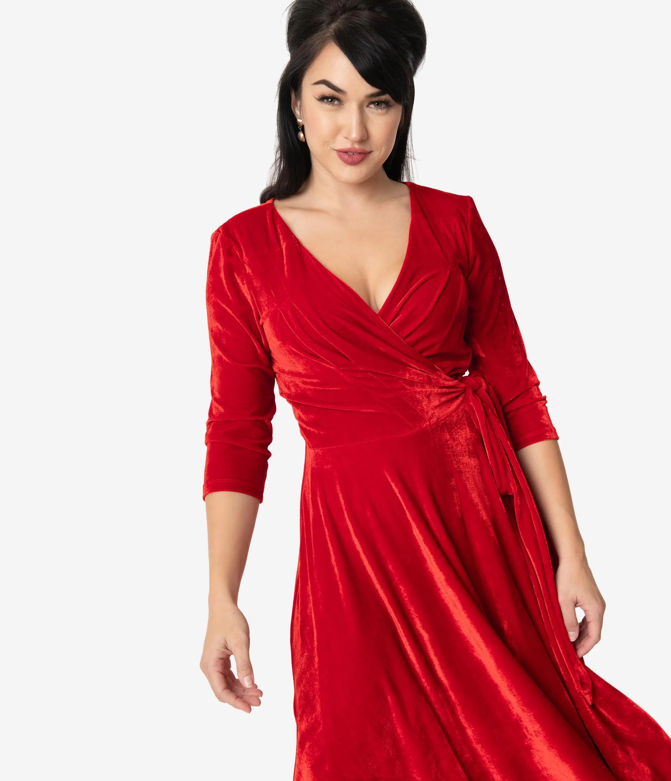 Unique Vintage 1940s Red Velvet Kelsie Wrap Dress