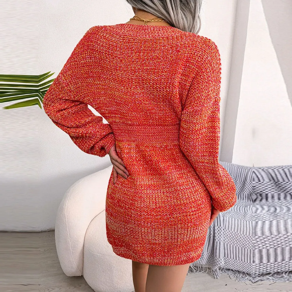 Vienna - Red Nipped High Waist Sweater Dress